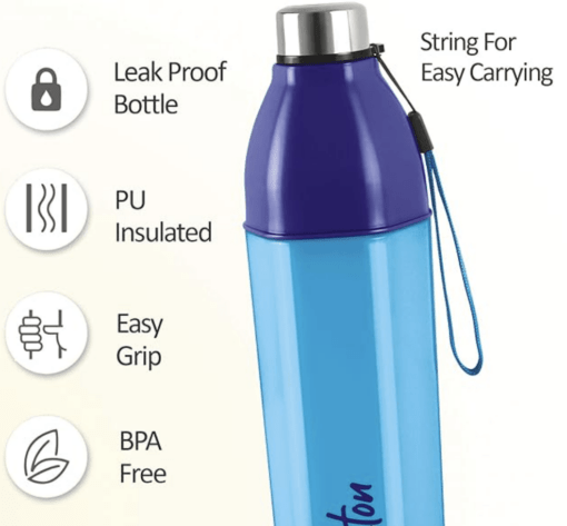 Milton Kool Hexone 600 Insulated Water Bottle, 465 ml, Blue | Leak Proof | Easy Grip | BPA Free | Easy to Carry | Odourless - Image 2